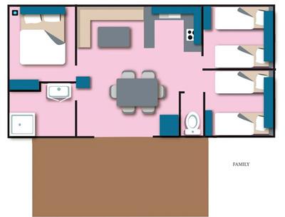 Plan - Mobil-home family 6 personnes Camping La Roseraie La Baule mobil-home confort vacances découverte repos escapade famille enfants 6 personnes