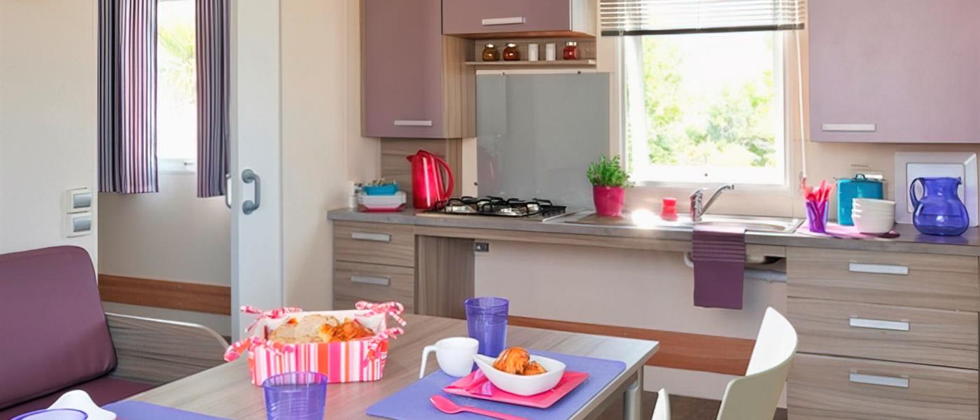 vue d'ensemble Cottage Life 4/5 personnes - 32m² Camping La Roseraie accessibilité pmr confort espace   - Camping La Roseraie