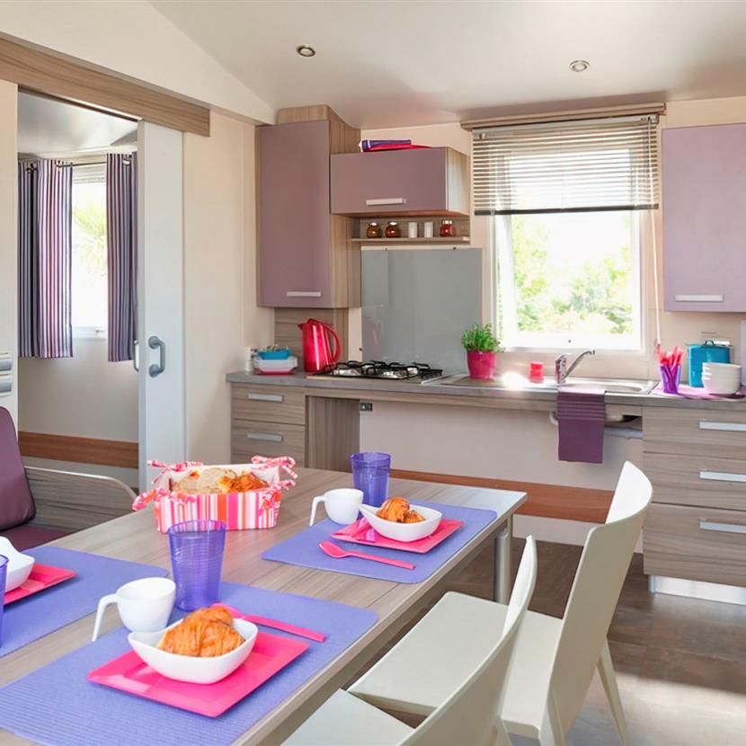 vue d'ensemble Cottage Life 4/5 personnes - 32m² Camping La Roseraie accessibilité pmr confort espace   - Camping La Roseraie